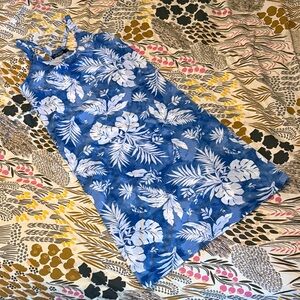 Ralph Lauren Blue and White Tropical Print Midi Dress